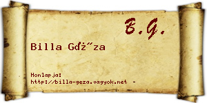 Billa Géza névjegykártya